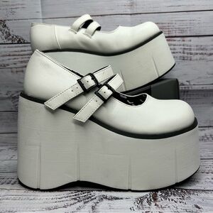 Demonia Kera 08 Shoes Womens Size 7 White Platform Mary Jane Doll Goth Cosplay